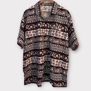 Happy Bay Hawaiian Shirt Men’s XXL Brown White Floral Turtle Spring Party